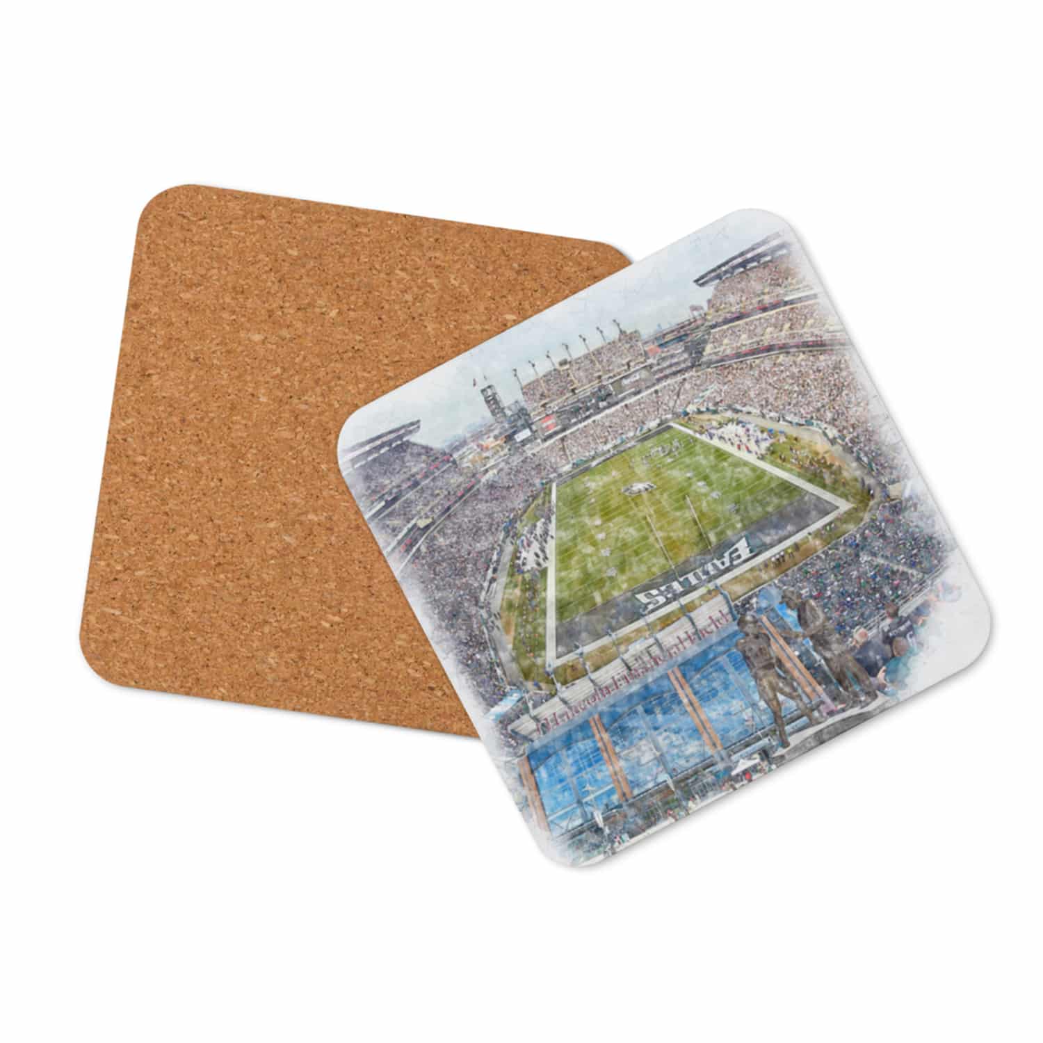 nfl-phi-cstr-2 Lincoln Financial Field High Gloss Coated, Cork-Backed Drink Coaster, Philadelphia Eagles Football