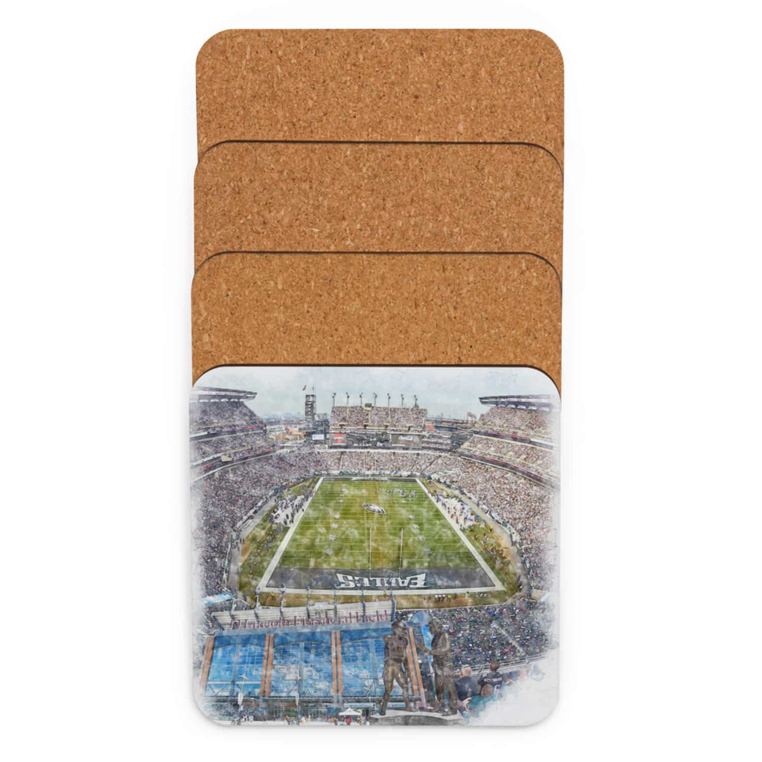 nfl-phi-cstr-5 Lincoln Financial Field High Gloss Coated, Cork-Backed Drink Coaster, Philadelphia Eagles Football