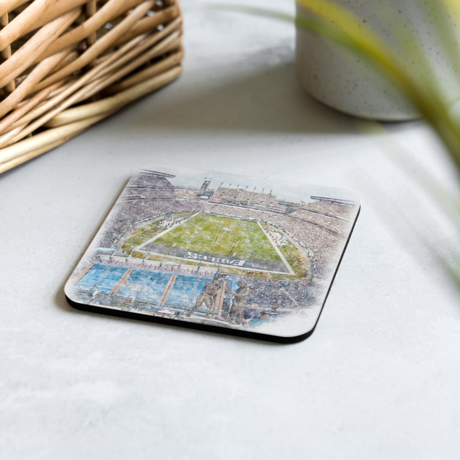 nfl-phi-cstr-7 Lincoln Financial Field High Gloss Coated, Cork-Backed Drink Coaster, Philadelphia Eagles Football