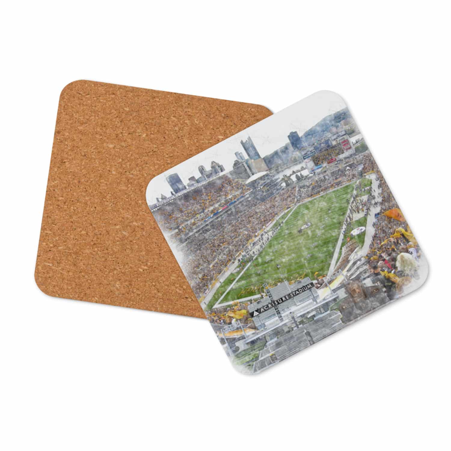 nfl-pit-cstr-2 Acrisure Stadium High Gloss Coated, Cork-Backed Drink Coaster, Pittsburgh Steelers Football