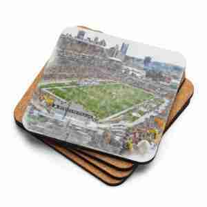 Acrisure Stadium Coaster, Pittsburgh Steelers Football, Cork-Backed Drink Coaster