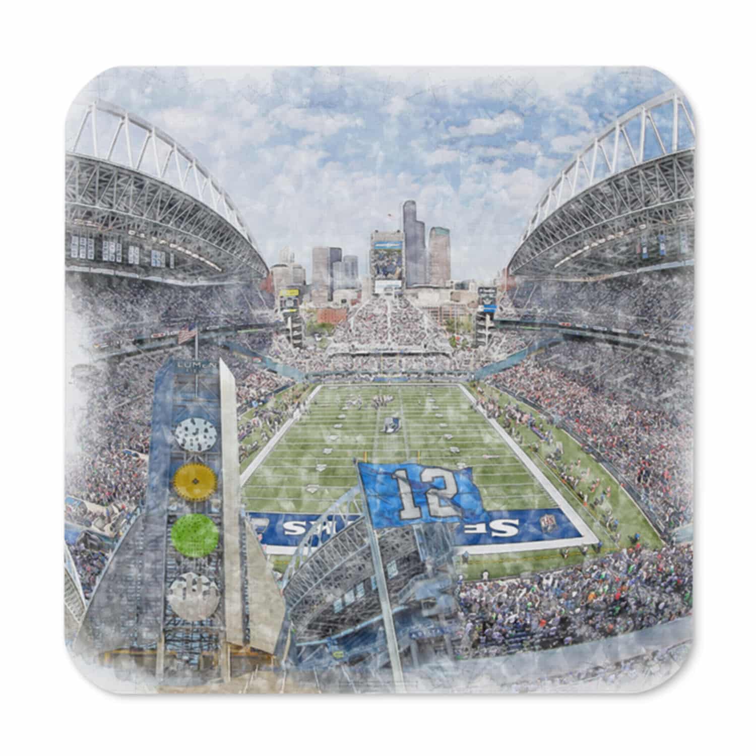 nfl-sea-cstr-1 Lumen Field High Gloss Coated, Cork-Backed Drink Coaster, Seattle Seahawks Football