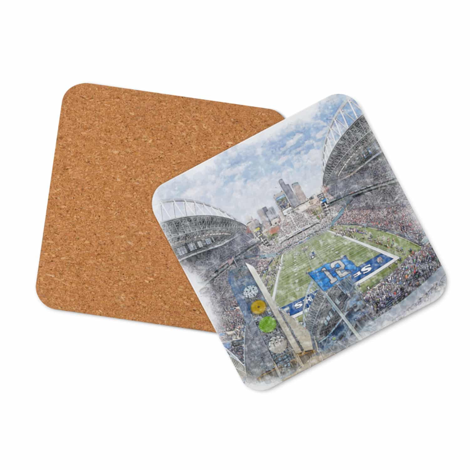 nfl-sea-cstr-2 Lumen Field High Gloss Coated, Cork-Backed Drink Coaster, Seattle Seahawks Football