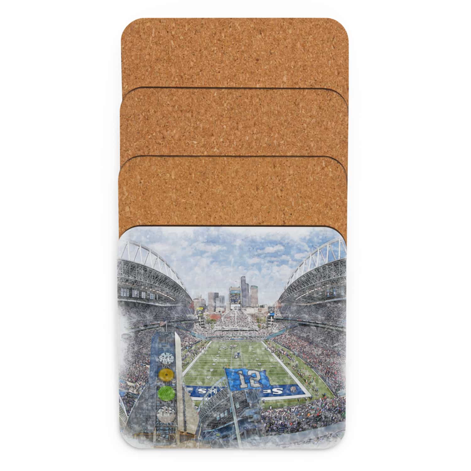 nfl-sea-cstr-5 Lumen Field High Gloss Coated, Cork-Backed Drink Coaster, Seattle Seahawks Football