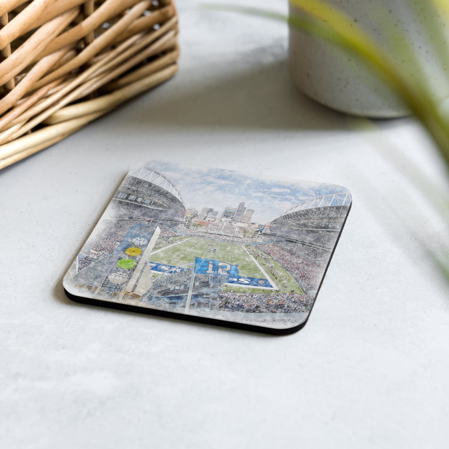 nfl-sea-cstr-7 Lumen Field High Gloss Coated, Cork-Backed Drink Coaster, Seattle Seahawks Football