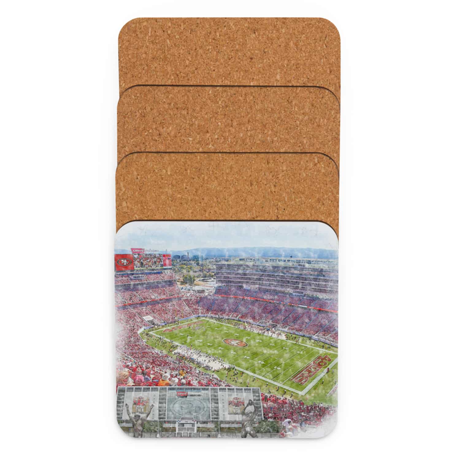 nfl-sf-cstr-5 Levi’s Stadium High Gloss Coated, Cork-Backed Drink Coaster, San Francisco 49ers Football