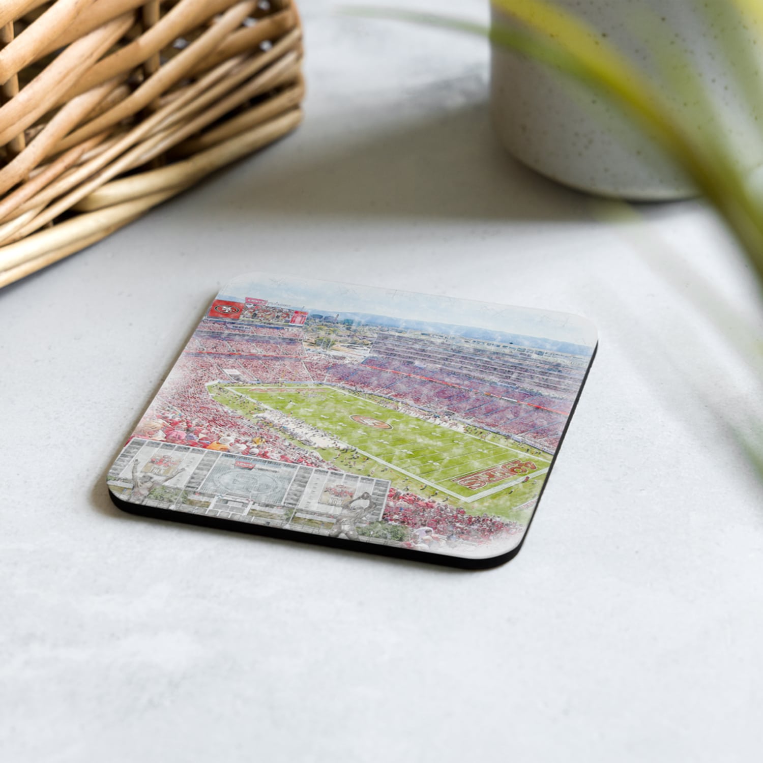 nfl-sf-cstr-7 Levi’s Stadium High Gloss Coated, Cork-Backed Drink Coaster, San Francisco 49ers Football