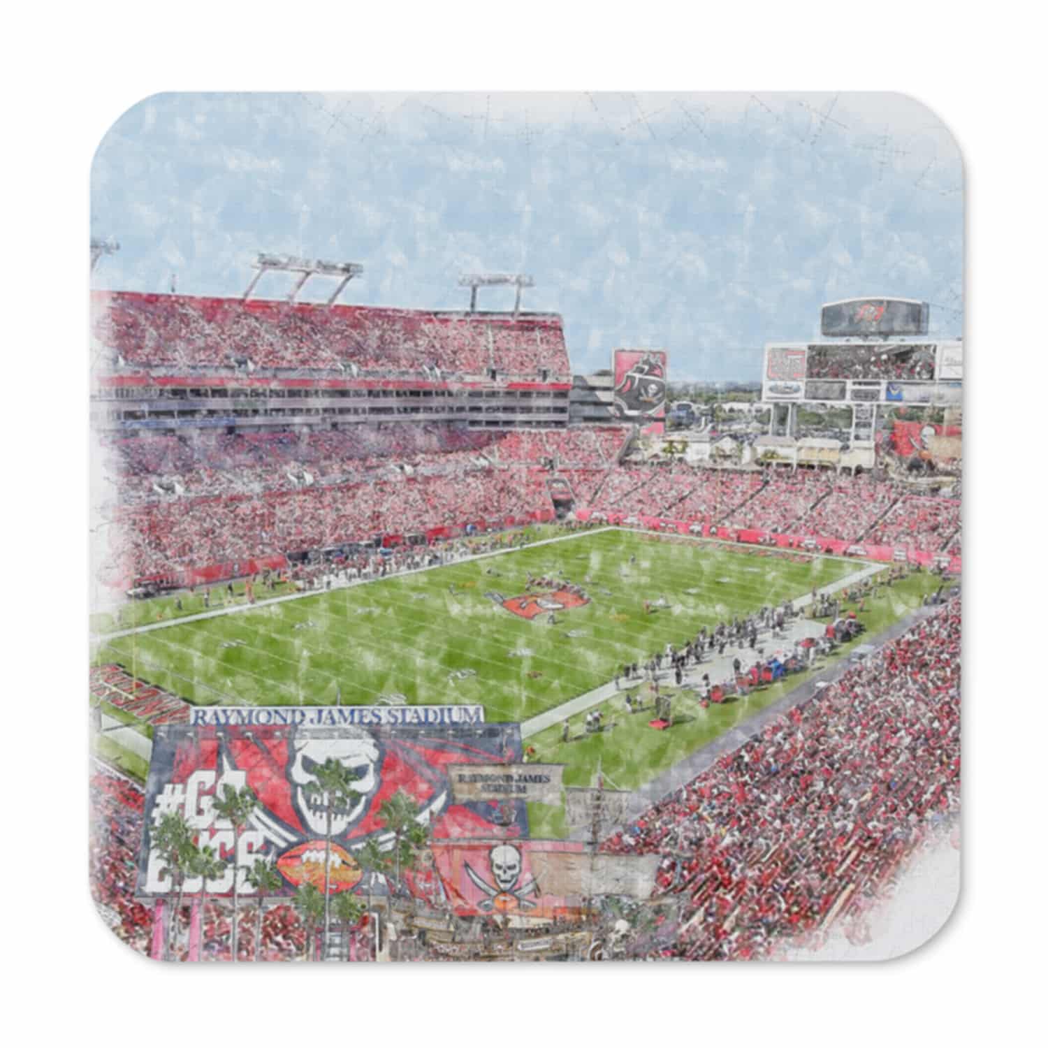nfl-tb-cstr-1 Raymond James Stadium High Gloss Coated, Cork-Backed Drink Coaster, Tampa Bay Buccaneers Football