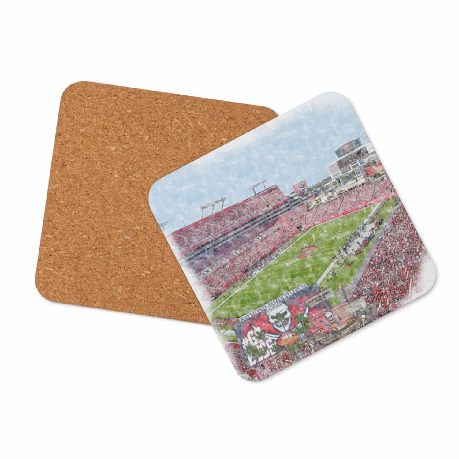 nfl-tb-cstr-2 Raymond James Stadium High Gloss Coated, Cork-Backed Drink Coaster, Tampa Bay Buccaneers Football