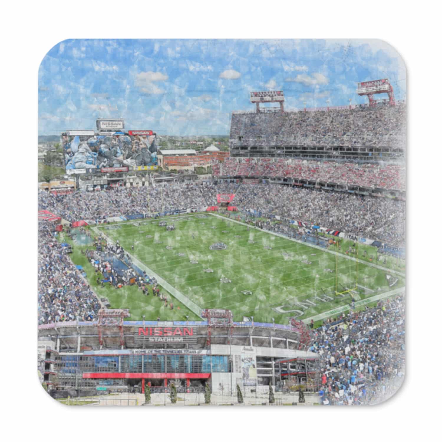 nfl-ten-cstr-1 Nissan Stadium High Gloss Coated, Cork-Backed Drink Coaster, Tennessee Titans Football