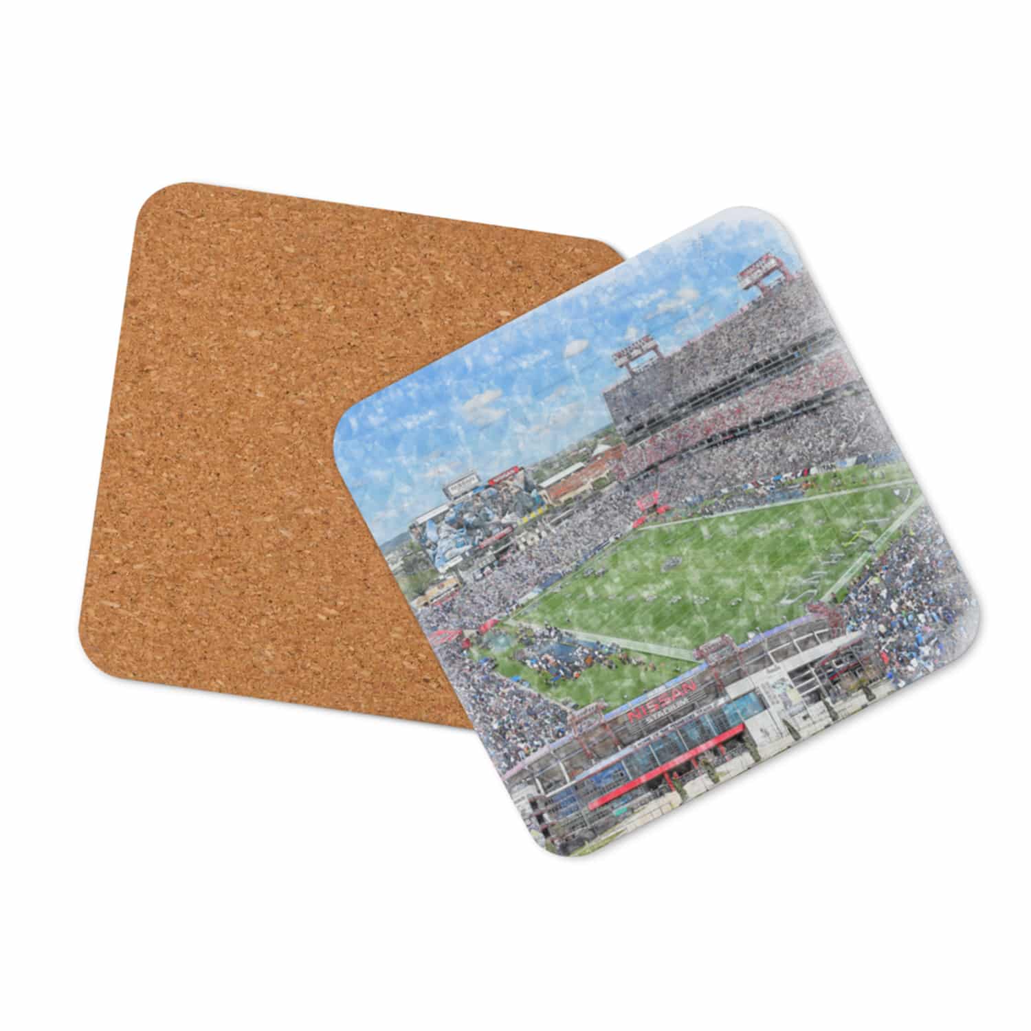 nfl-ten-cstr-2 Nissan Stadium High Gloss Coated, Cork-Backed Drink Coaster, Tennessee Titans Football