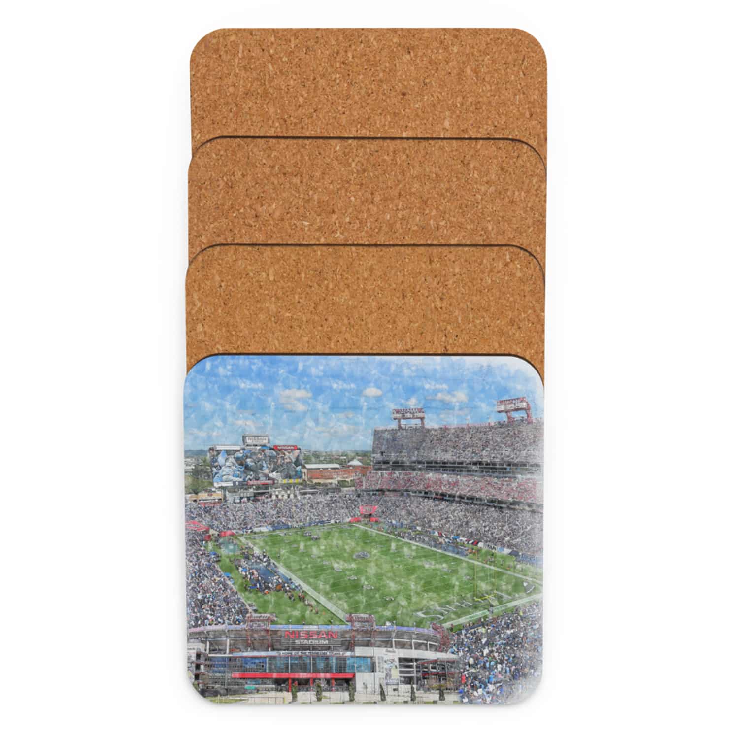 nfl-ten-cstr-5 Nissan Stadium High Gloss Coated, Cork-Backed Drink Coaster, Tennessee Titans Football