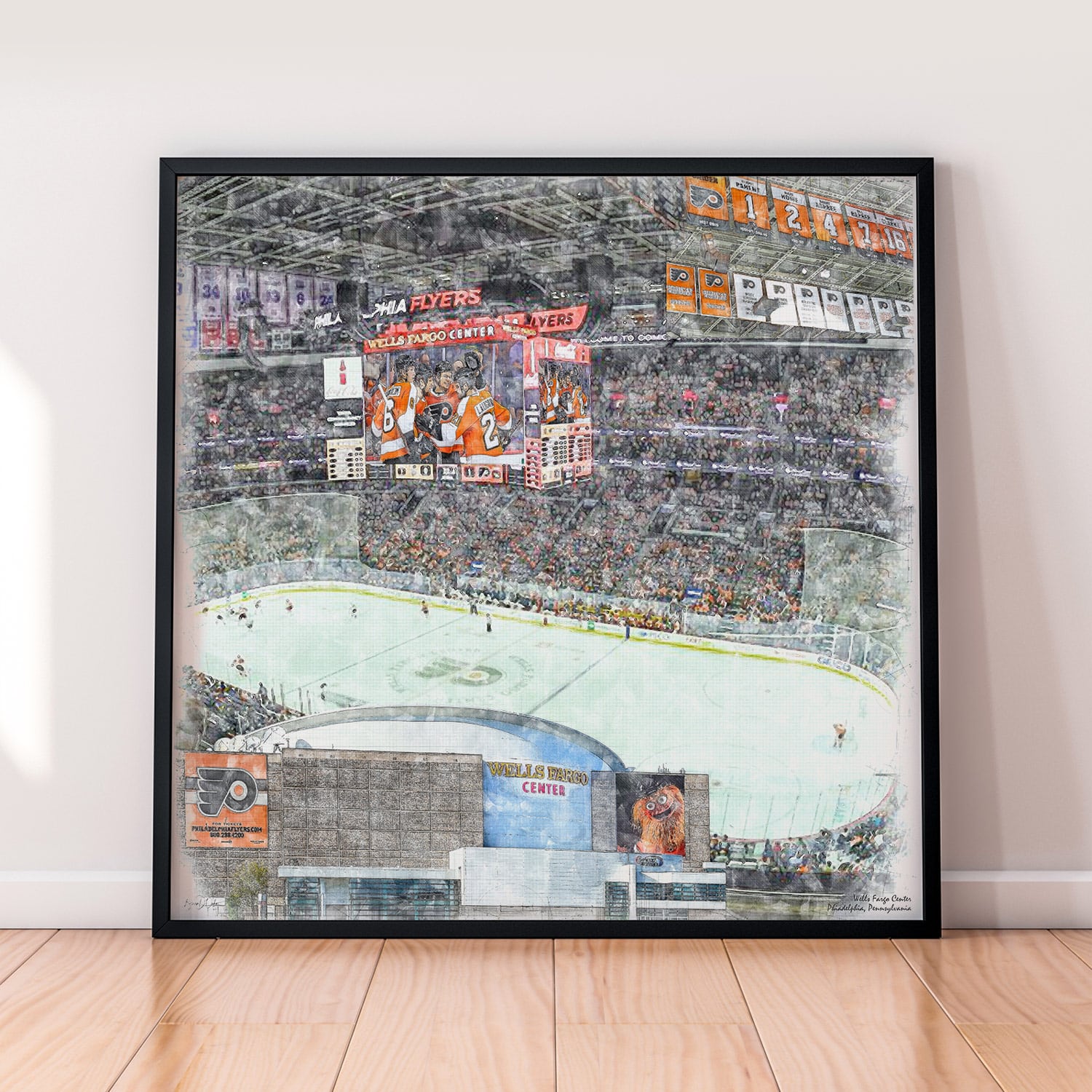 floor-print-nhl-phi Wells Fargo Center Print / Canvas Wrap, Hockey Arena Art, Philadelphia Flyers Hockey