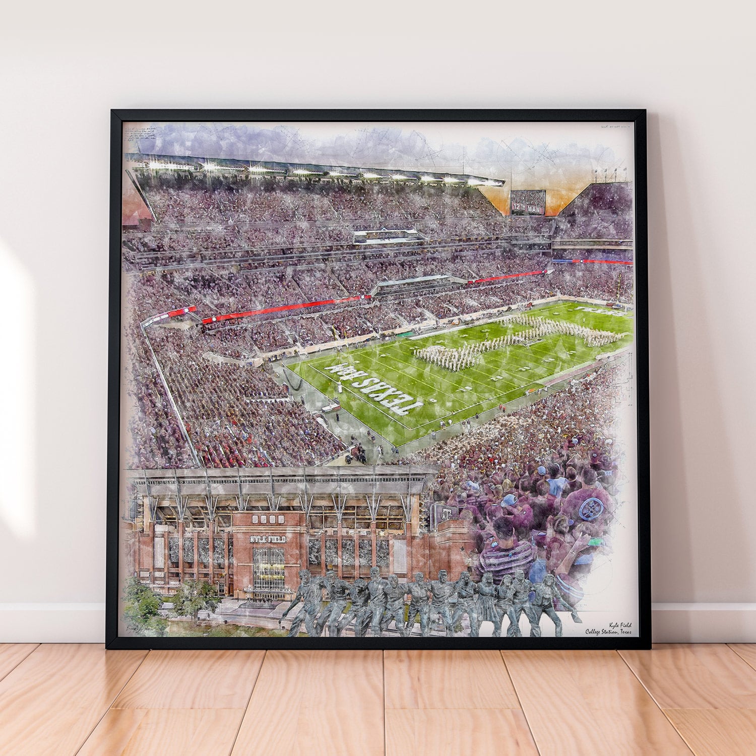 floor-print-ncaa-texasam Kyle Field Print, Artist Drawn College Football Stadium, Texas A&M Aggies College Football