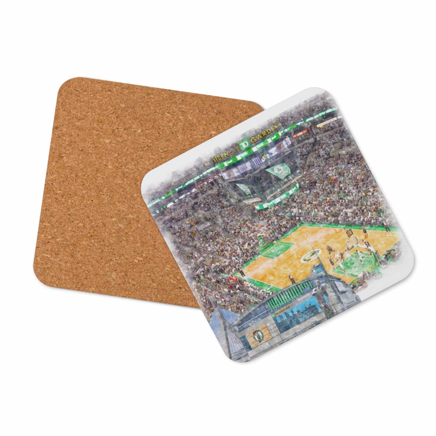 nba-bos-cstr-7 TD Garden High Gloss Coated, Cork-Backed Drink Coaster, Boston Celtics Basketball