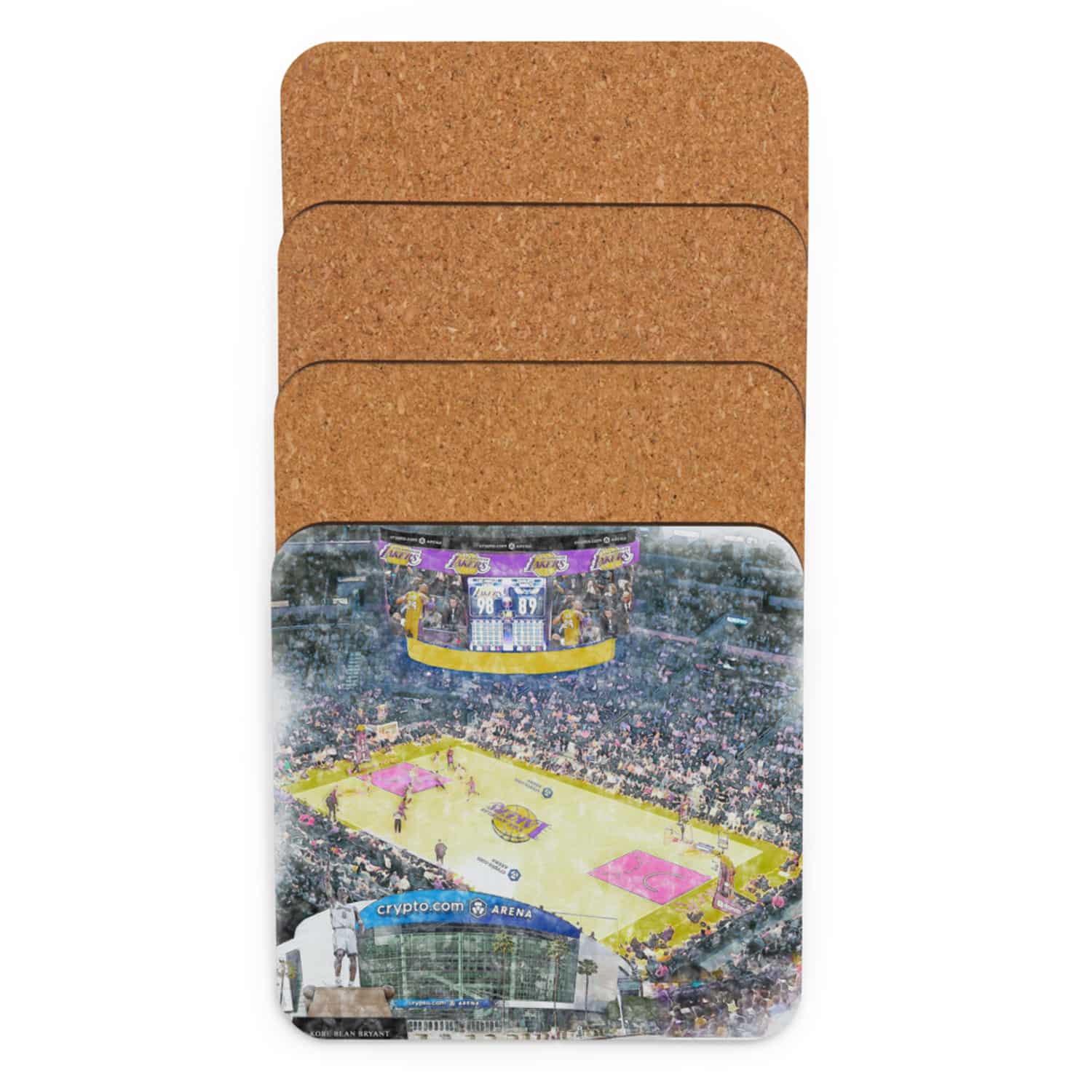 nba-lal-cstr-4 Crypto.com Arena High Gloss Coated, Cork-Backed Drink Coaster, Los Angeles Lakers Basketball