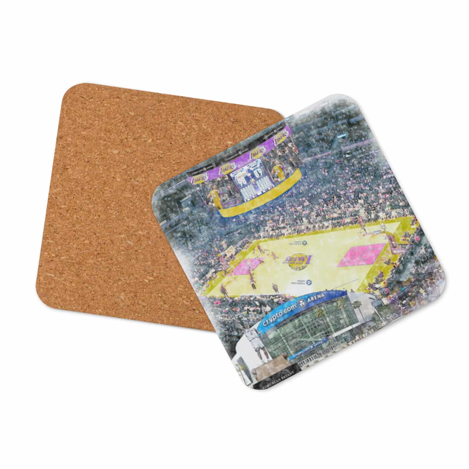 nba-lal-cstr-7 Crypto.com Arena High Gloss Coated, Cork-Backed Drink Coaster, Los Angeles Lakers Basketball