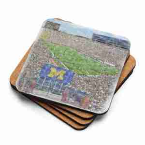 Michigan Stadium Coaster, Michigan Wolverines College Football, Cork-Backed Drink Coaster