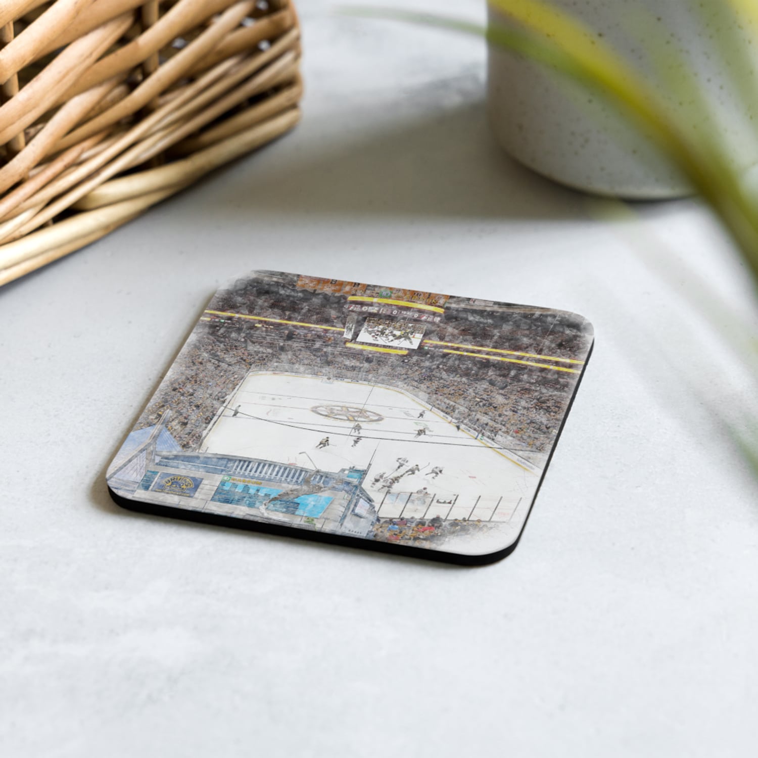 nhl-bos-cstr-2 TD Garden High Gloss Coated, Cork-Backed Drink Coaster, Boston Bruins Hockey