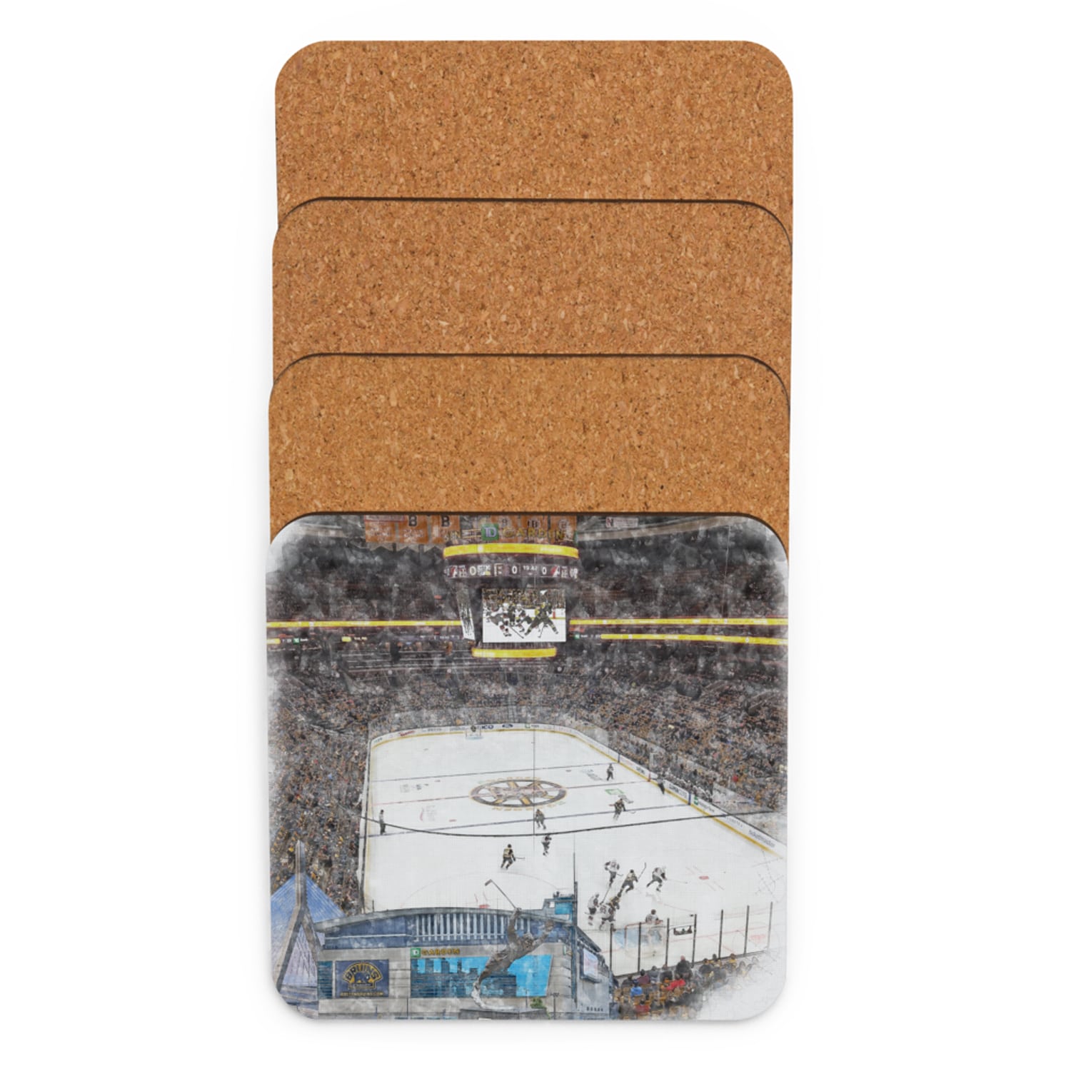 nhl-bos-cstr-4 TD Garden High Gloss Coated, Cork-Backed Drink Coaster, Boston Bruins Hockey