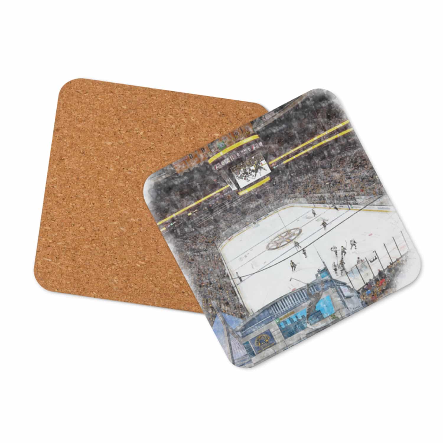 nhl-bos-cstr-7 TD Garden High Gloss Coated, Cork-Backed Drink Coaster, Boston Bruins Hockey