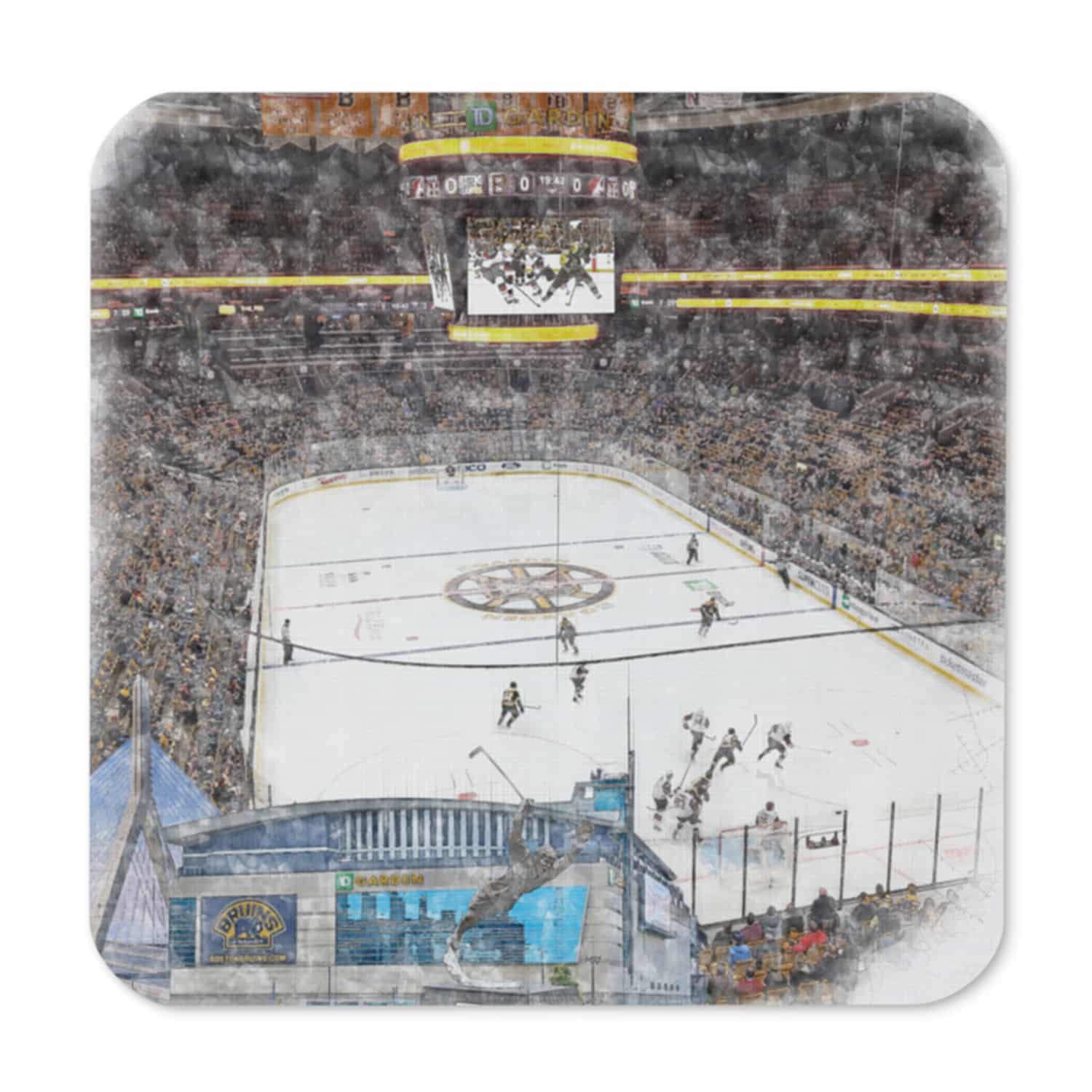 nhl-bos-cstr-8 TD Garden High Gloss Coated, Cork-Backed Drink Coaster, Boston Bruins Hockey