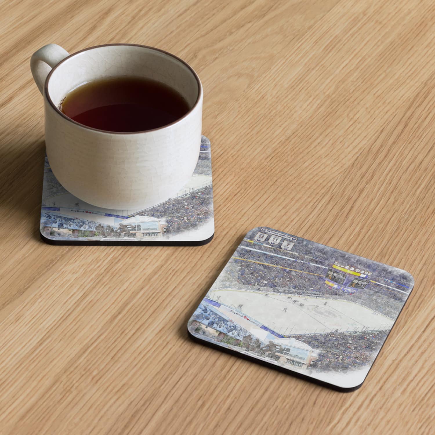 nhl-buf-cstr-1 KeyBank Center High Gloss Coated, Cork-Backed Drink Coaster, Buffalo Sabres Hockey