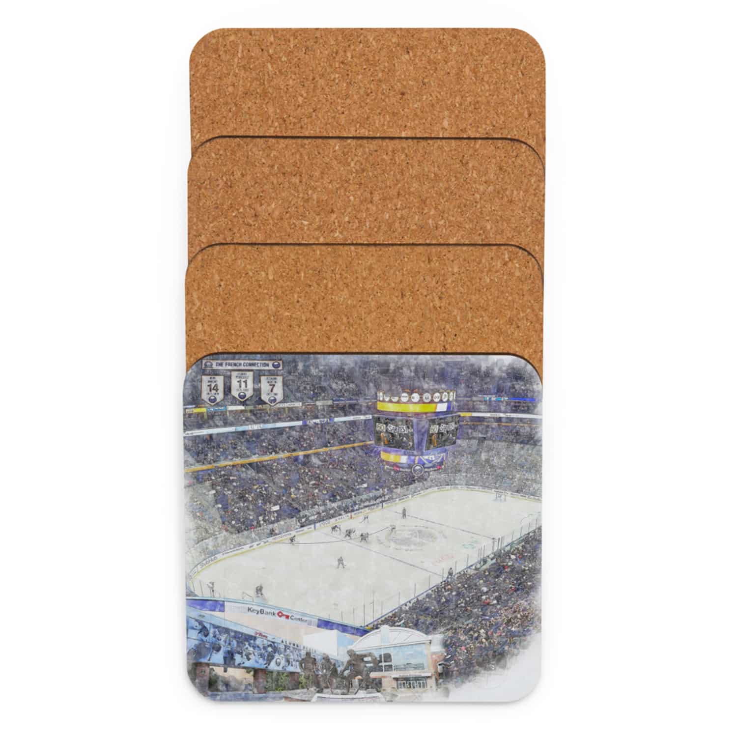 nhl-buf-cstr-4 KeyBank Center High Gloss Coated, Cork-Backed Drink Coaster, Buffalo Sabres Hockey