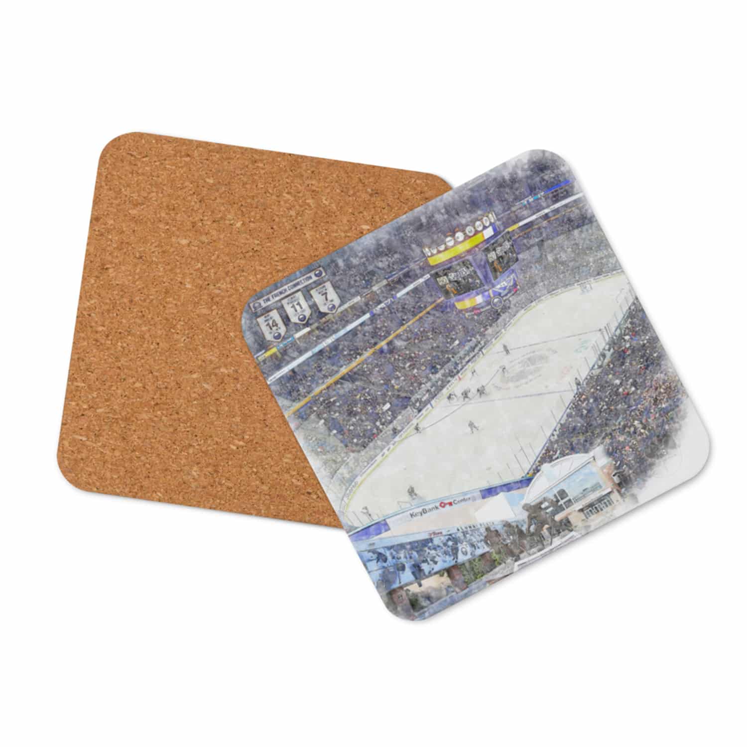 nhl-buf-cstr-7 KeyBank Center High Gloss Coated, Cork-Backed Drink Coaster, Buffalo Sabres Hockey