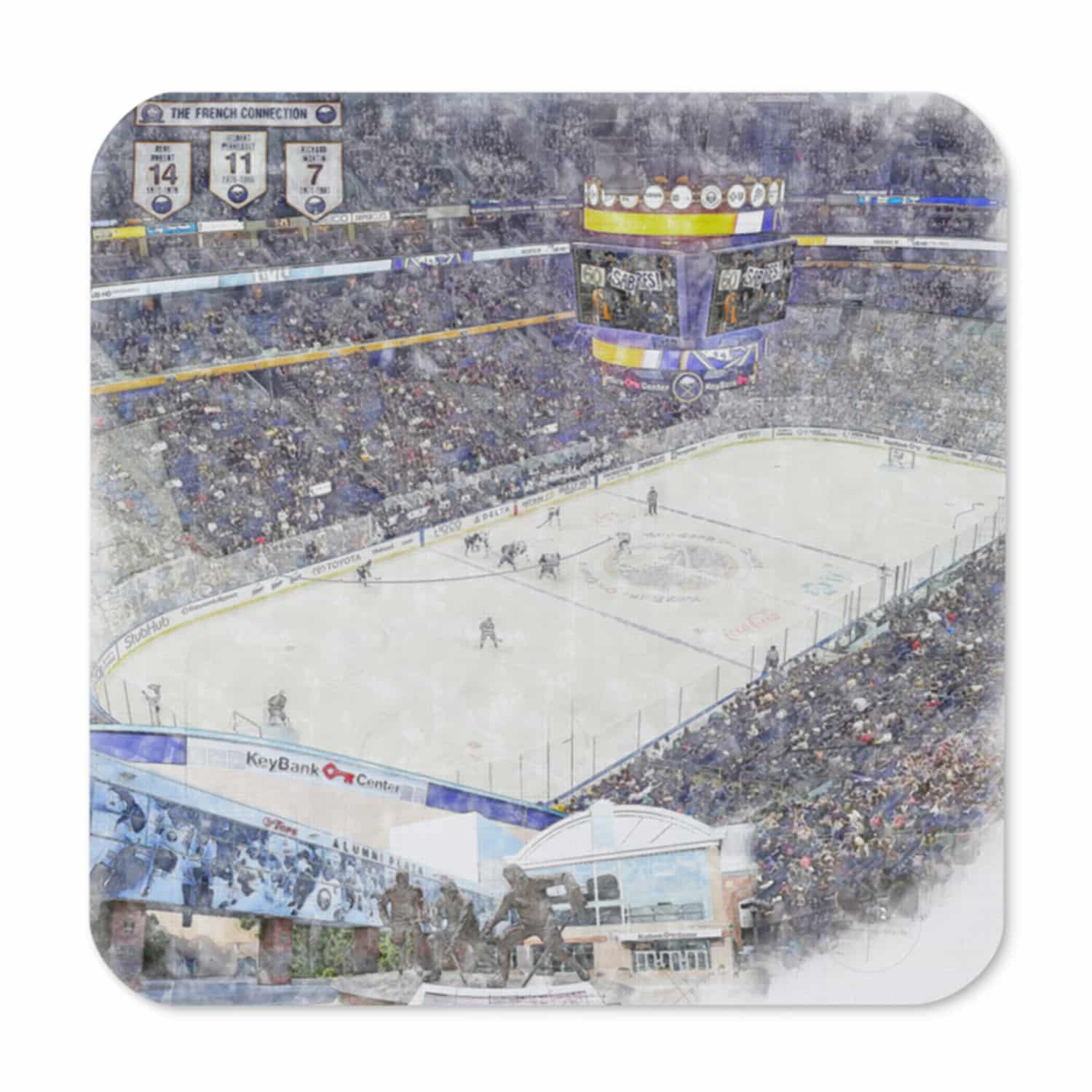 nhl-buf-cstr-8 KeyBank Center High Gloss Coated, Cork-Backed Drink Coaster, Buffalo Sabres Hockey