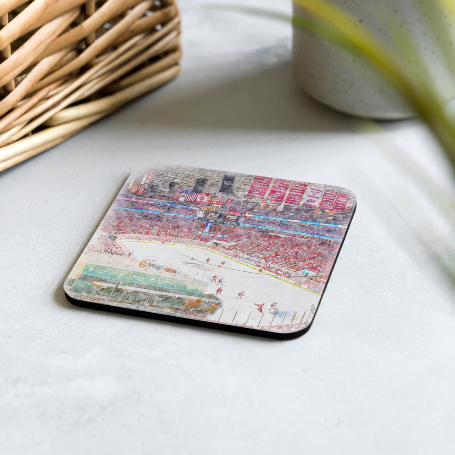 nhl-car-cstr-2 PNC Arena High Gloss Coated, Cork-Backed Drink Coaster, Carolina Hurricanes Hockey