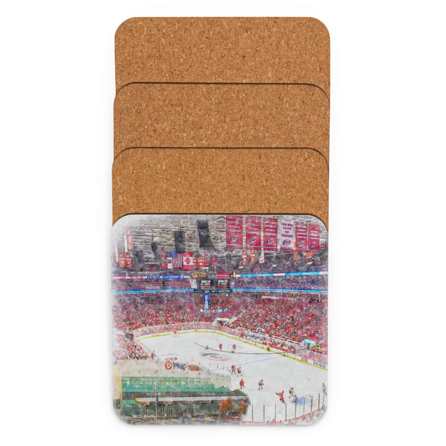 nhl-car-cstr-4 PNC Arena High Gloss Coated, Cork-Backed Drink Coaster, Carolina Hurricanes Hockey