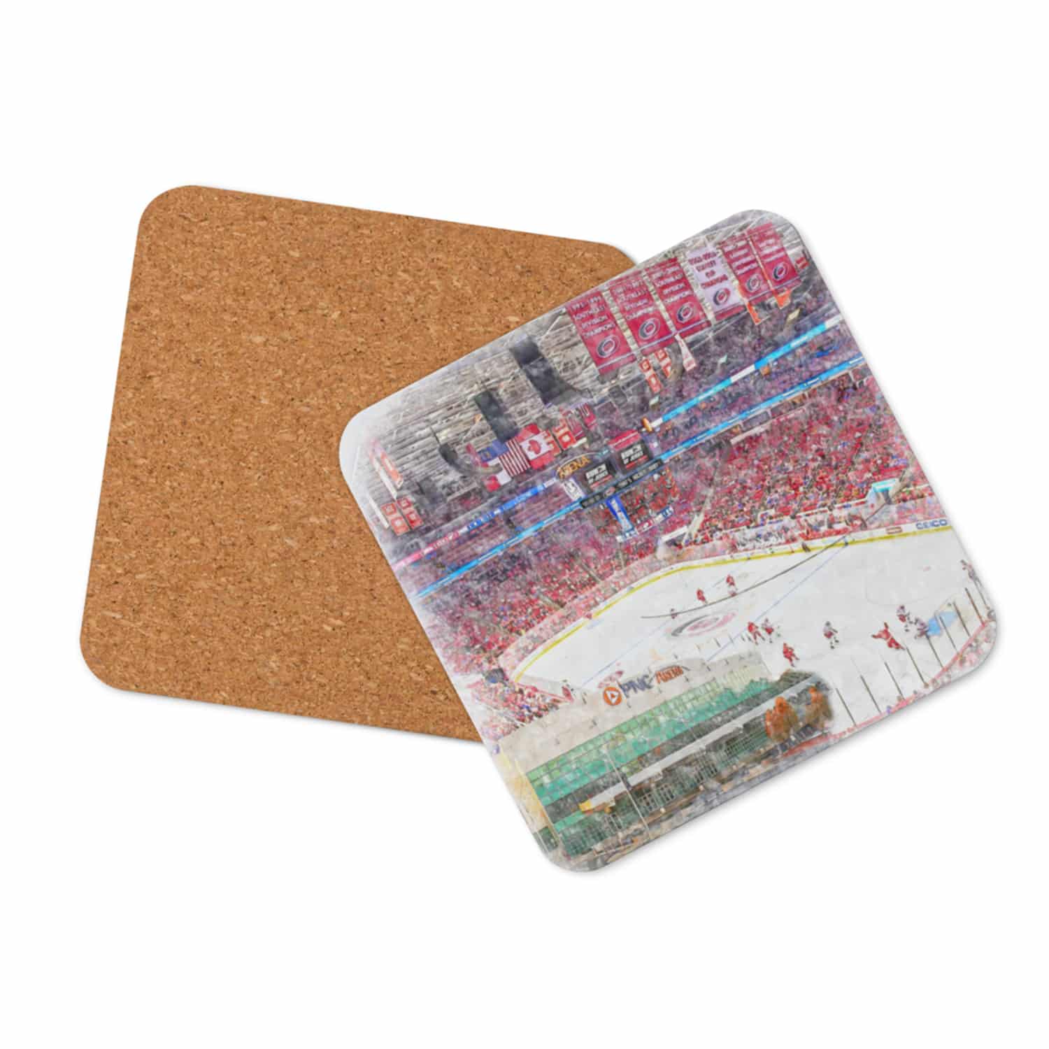 nhl-car-cstr-7 PNC Arena High Gloss Coated, Cork-Backed Drink Coaster, Carolina Hurricanes Hockey