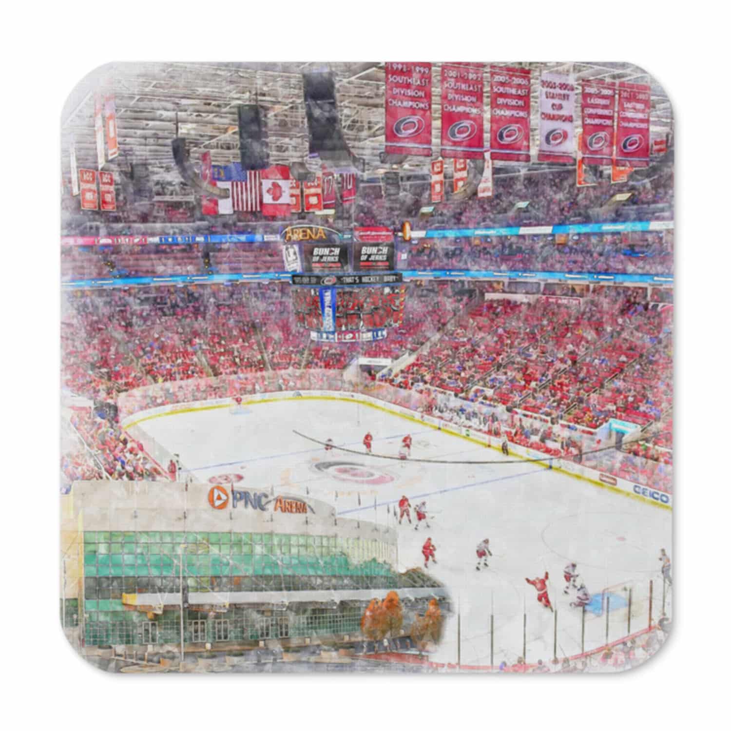 nhl-car-cstr-8 PNC Arena High Gloss Coated, Cork-Backed Drink Coaster, Carolina Hurricanes Hockey