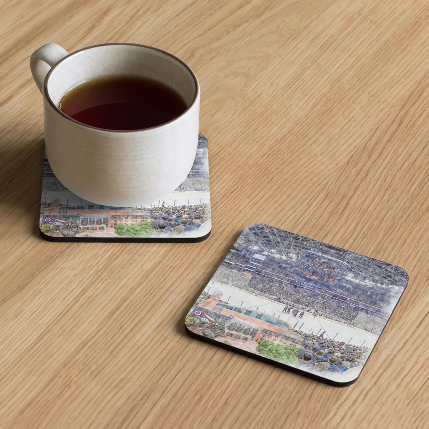 nhl-cbj-cstr-1 Nationwide Arena High Gloss Coated, Cork-Backed Drink Coaster, Columbus Blue Jackets Hockey