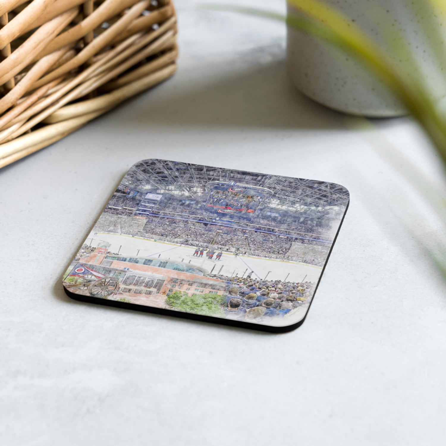 nhl-cbj-cstr-2 Nationwide Arena High Gloss Coated, Cork-Backed Drink Coaster, Columbus Blue Jackets Hockey