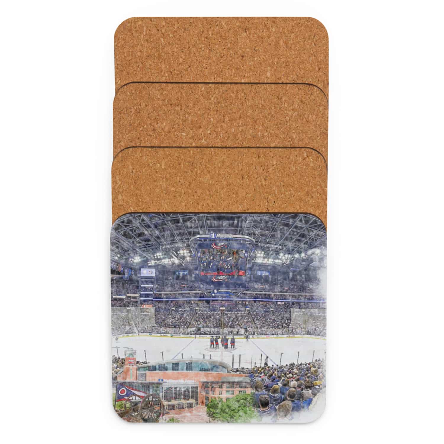 nhl-cbj-cstr-4 Nationwide Arena High Gloss Coated, Cork-Backed Drink Coaster, Columbus Blue Jackets Hockey