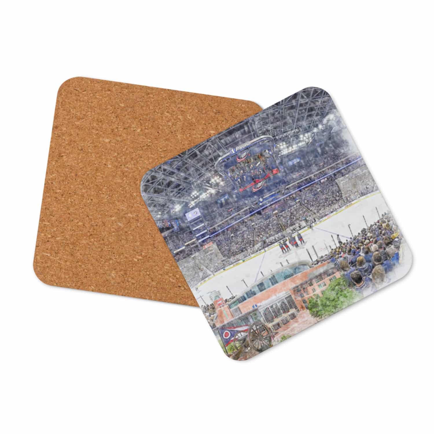 nhl-cbj-cstr-7 Nationwide Arena High Gloss Coated, Cork-Backed Drink Coaster, Columbus Blue Jackets Hockey