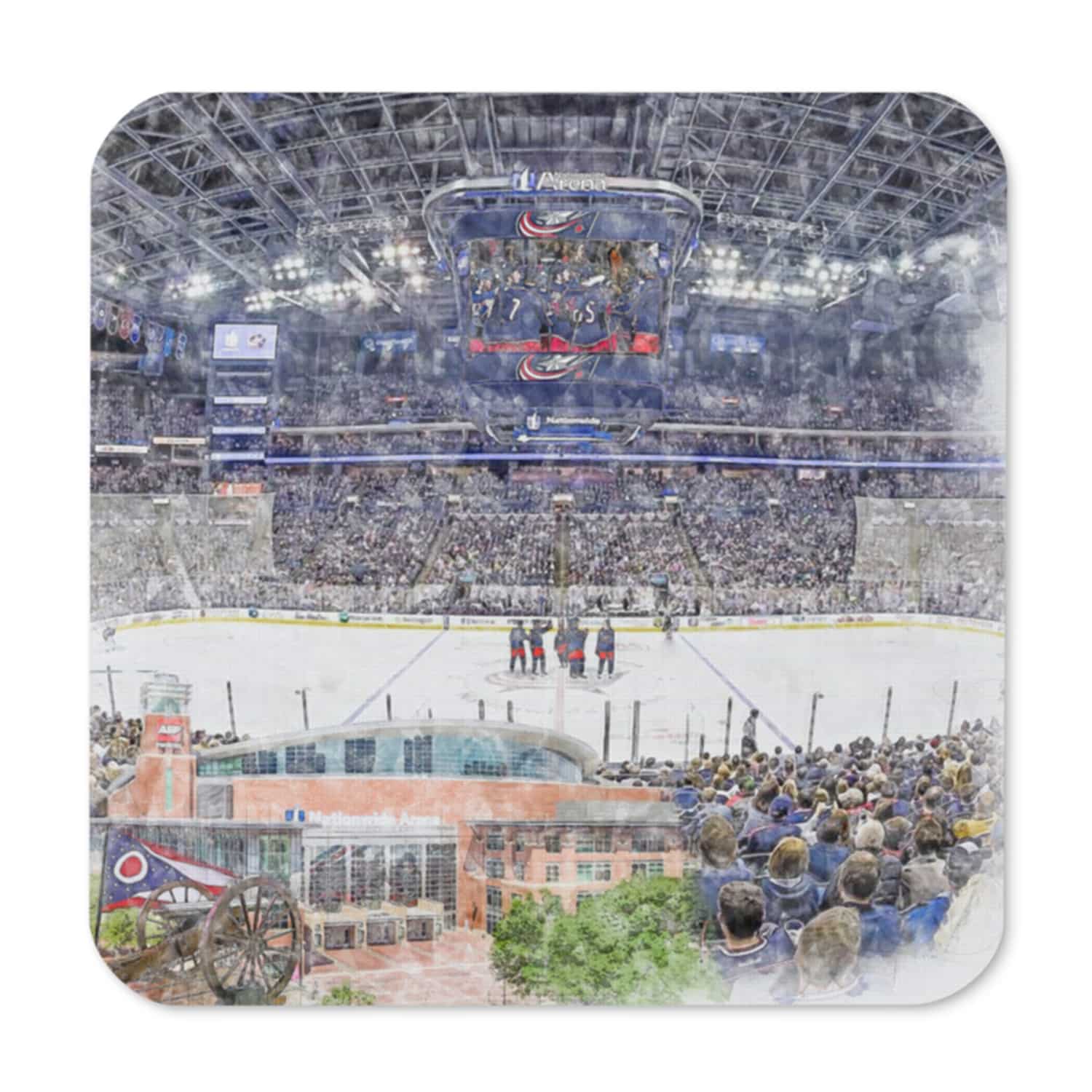 nhl-cbj-cstr-8 Nationwide Arena High Gloss Coated, Cork-Backed Drink Coaster, Columbus Blue Jackets Hockey
