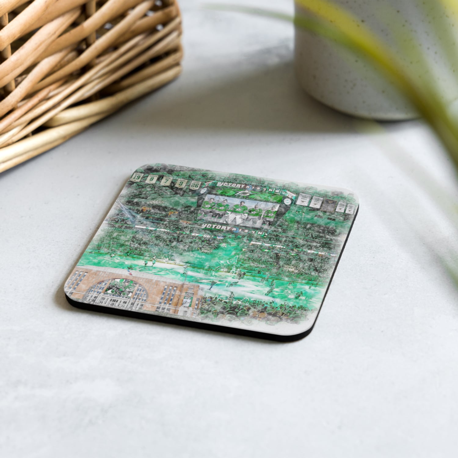 nhl-dal-cstr-2 American Airlines Center High Gloss Coated, Cork-Backed Drink Coaster, Dallas Stars Hockey