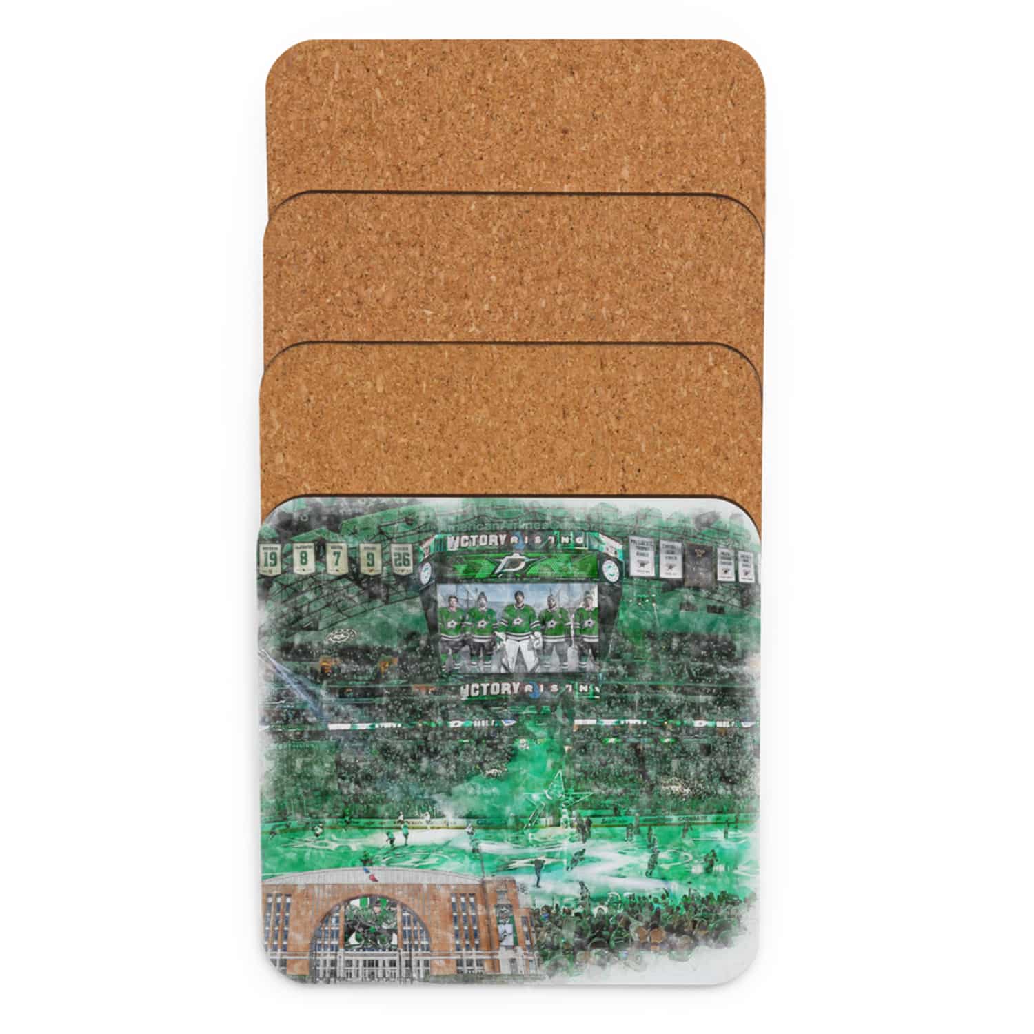 nhl-dal-cstr-4 American Airlines Center High Gloss Coated, Cork-Backed Drink Coaster, Dallas Stars Hockey