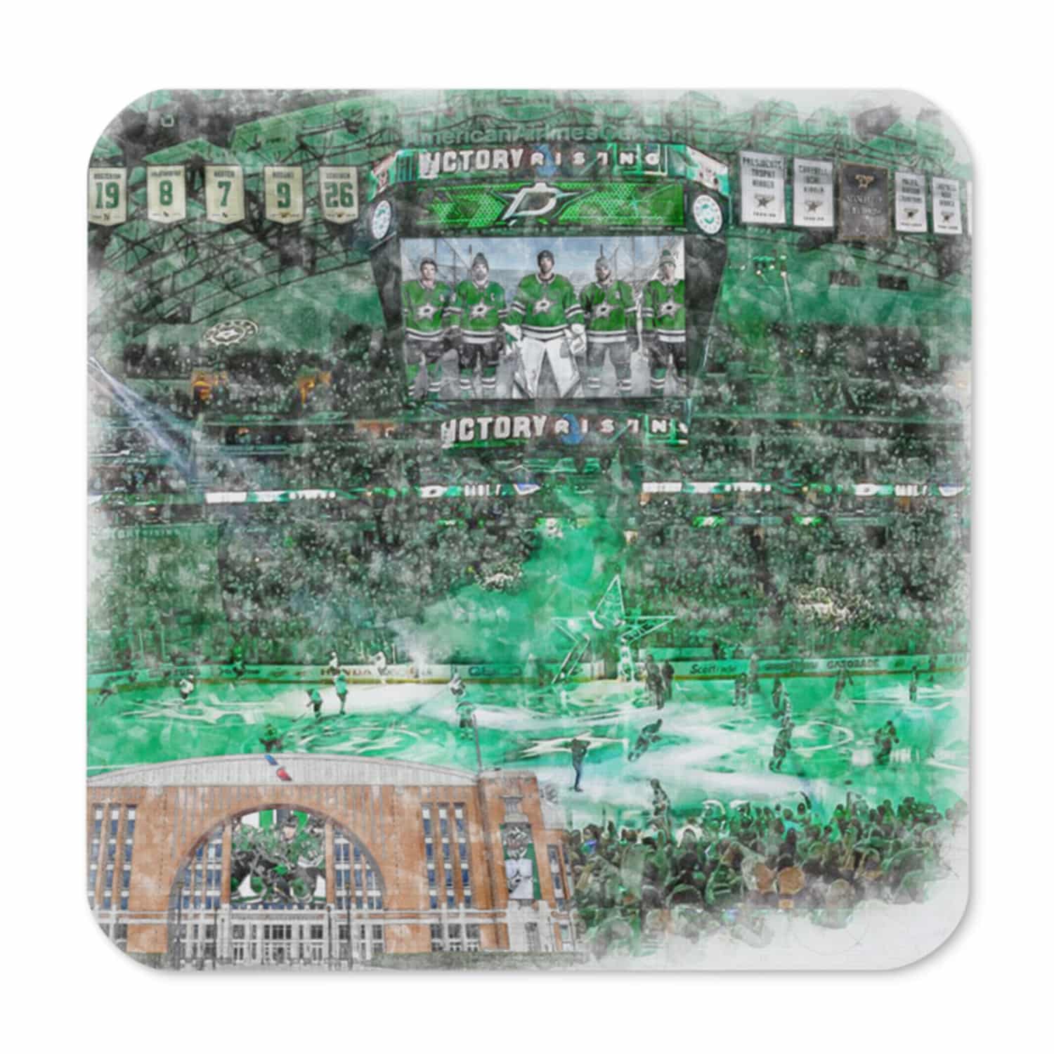 nhl-dal-cstr-8 American Airlines Center High Gloss Coated, Cork-Backed Drink Coaster, Dallas Stars Hockey