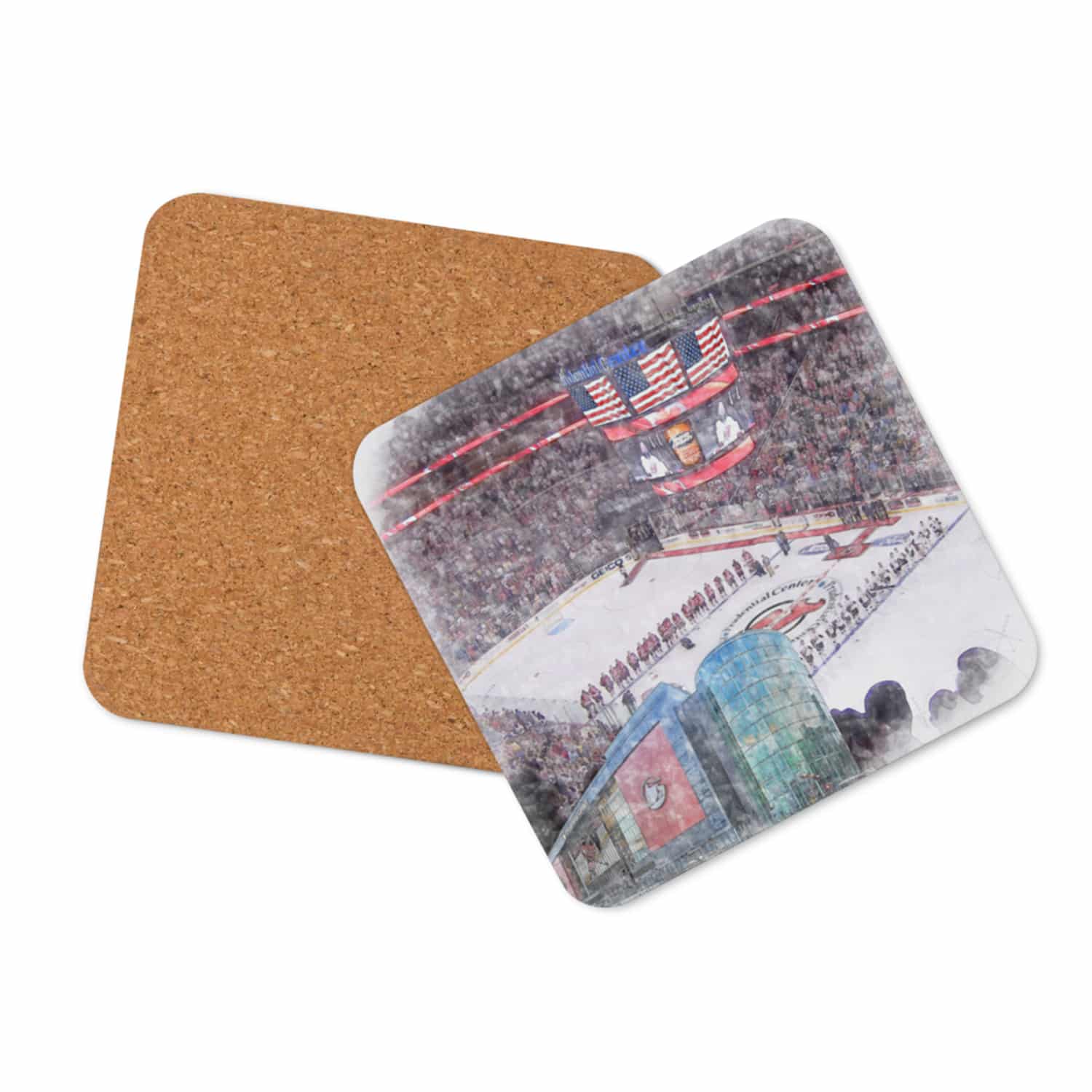 nhl-nj-cstr-7 Prudential Center High Gloss Coated, Cork-Backed Drink Coaster, New Jersey Devils Hockey
