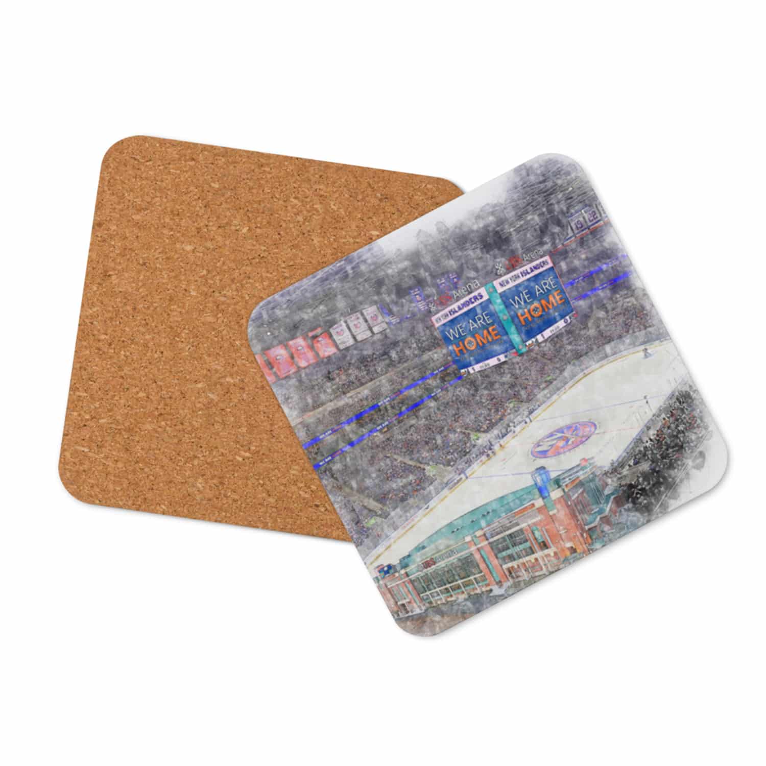 nhl-nyi-cstr-7 UBS Arena High Gloss Coated, Cork-Backed Drink Coaster, New York Islanders Hockey