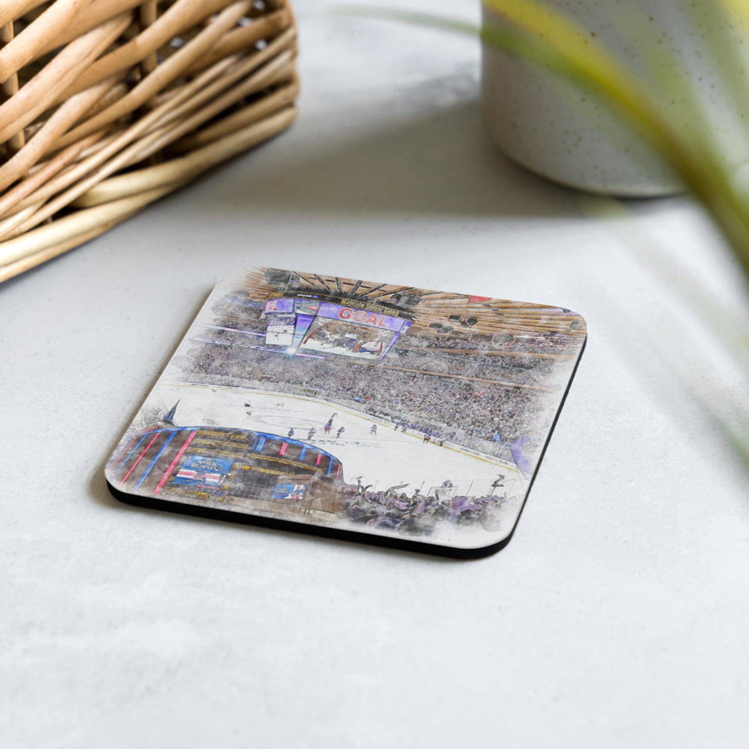 nhl-nyr-cstr-2 Madison Square Garden High Gloss Coated, Cork-Backed Drink Coaster, New York Rangers Hockey