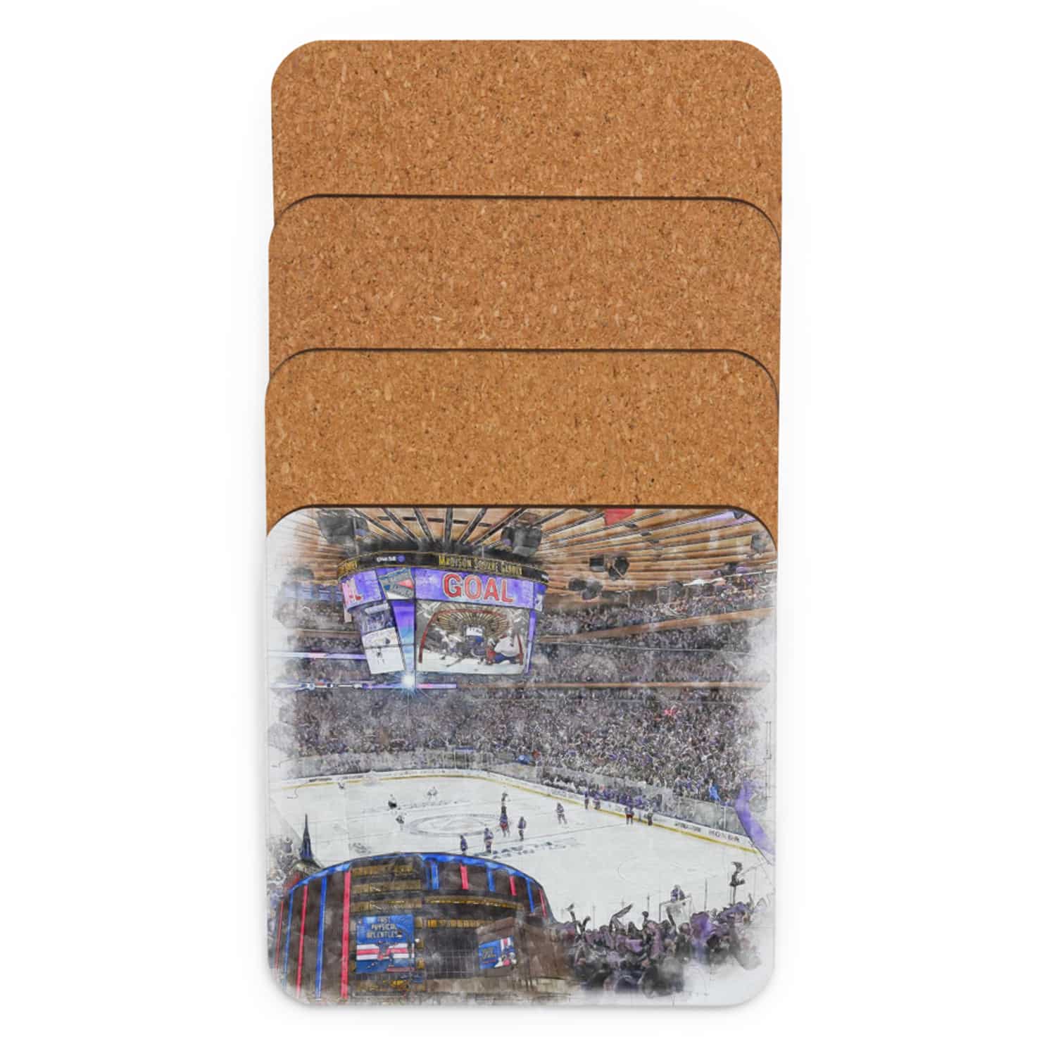 nhl-nyr-cstr-4 Madison Square Garden High Gloss Coated, Cork-Backed Drink Coaster, New York Rangers Hockey