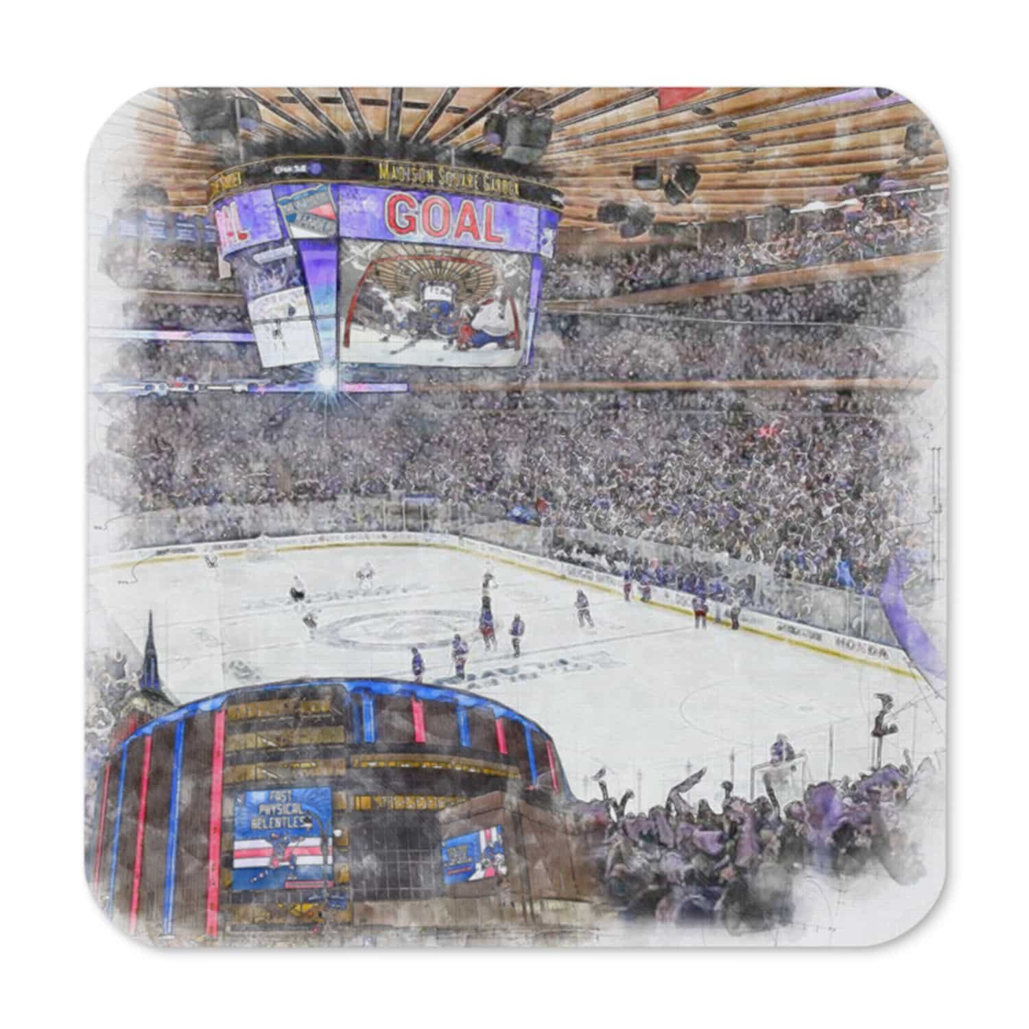nhl-nyr-cstr-8 Madison Square Garden High Gloss Coated, Cork-Backed Drink Coaster, New York Rangers Hockey