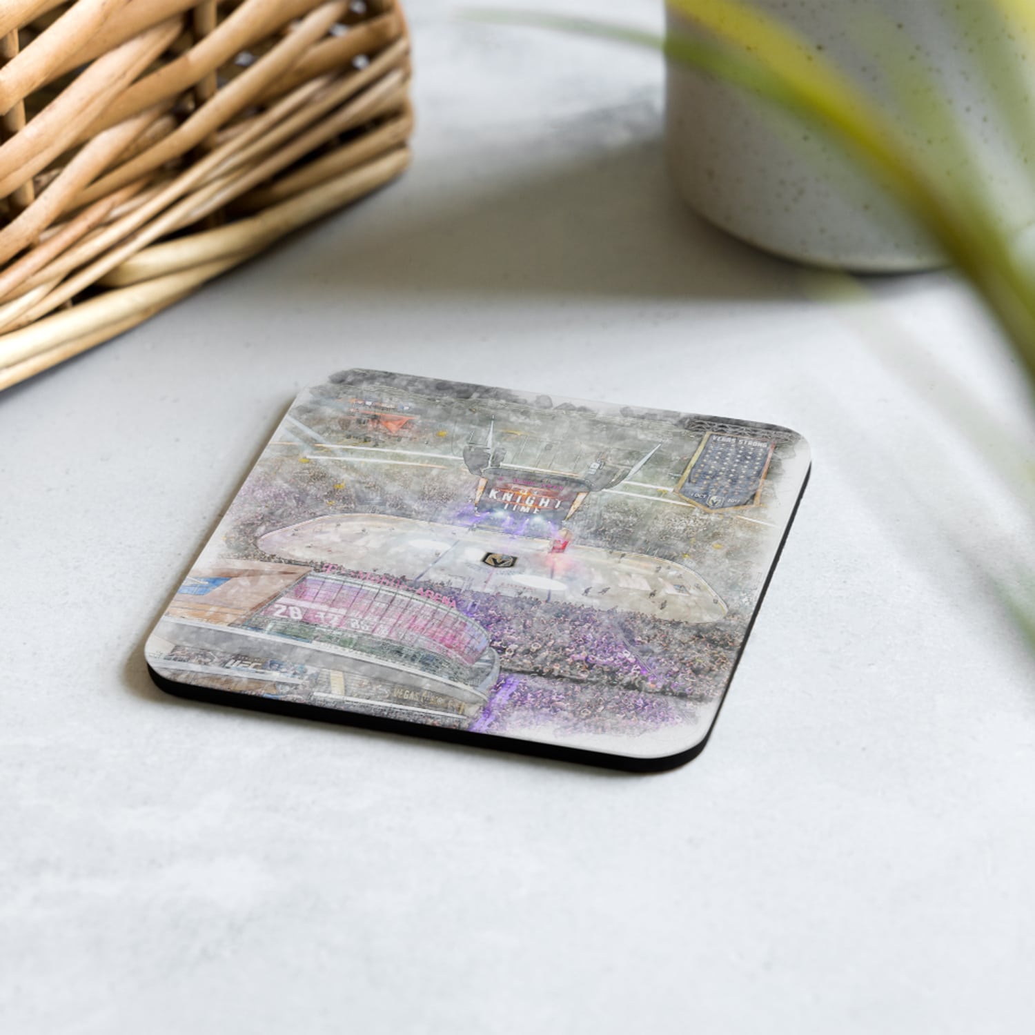 nhl-vgk-cstr-2 T-Mobile Arena High Gloss Coated, Cork-Backed Drink Coaster, Vegas Golden Knights Hockey