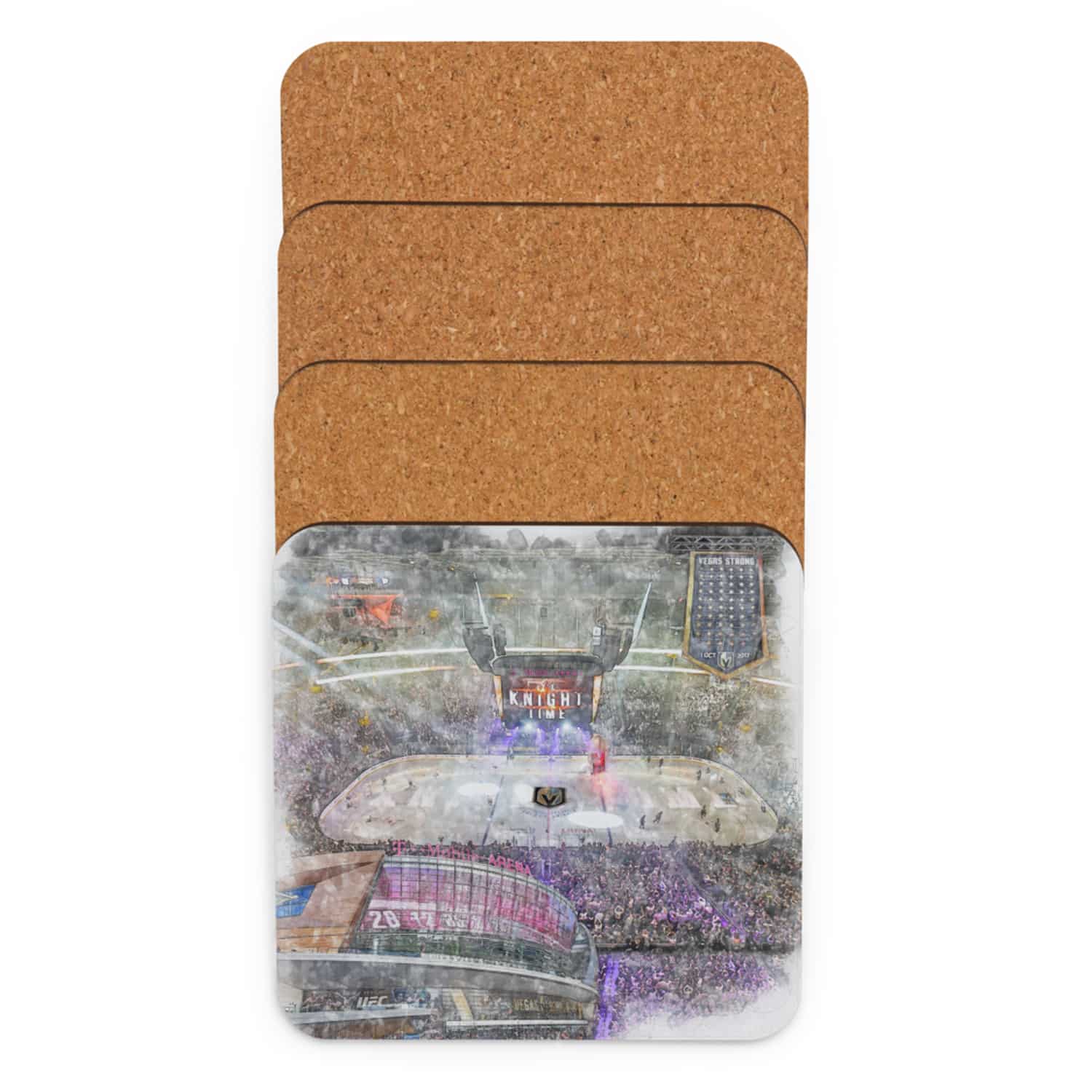 nhl-vgk-cstr-4 T-Mobile Arena High Gloss Coated, Cork-Backed Drink Coaster, Vegas Golden Knights Hockey