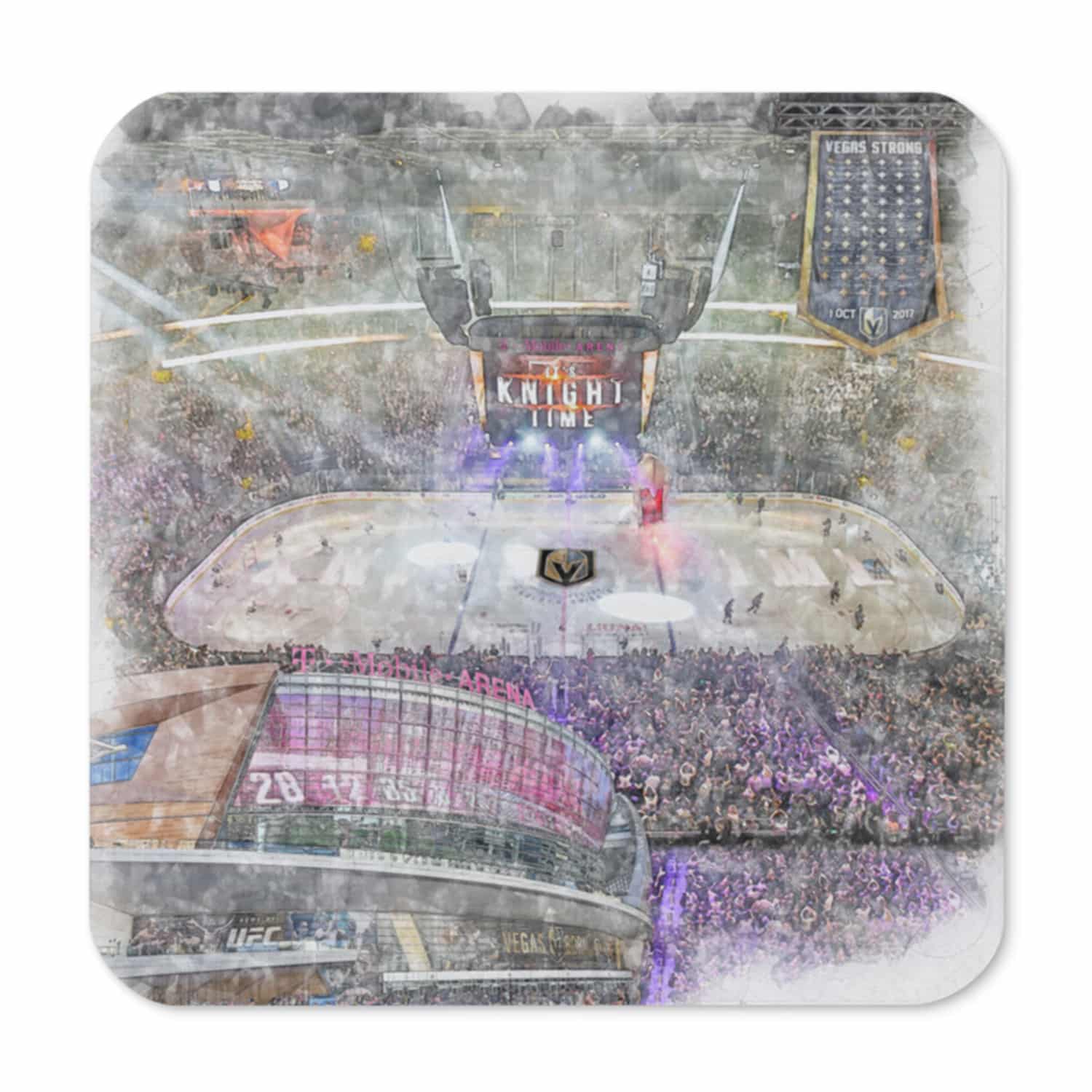 nhl-vgk-cstr-8 T-Mobile Arena High Gloss Coated, Cork-Backed Drink Coaster, Vegas Golden Knights Hockey